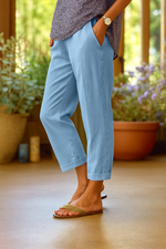 Pantalon droit en coton et lin pour femmes