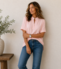 Blouse Femme Col V Manches Courtes Coupe Fluide Unie