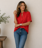 Blouse Femme Col V Manches Courtes Coupe Fluide Unie