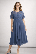 Robe Midi Dentelle et Chiffon pour Femmes