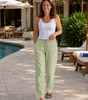 Pantalon Décontracté Taille Haute en Coton et Lin pour Femme