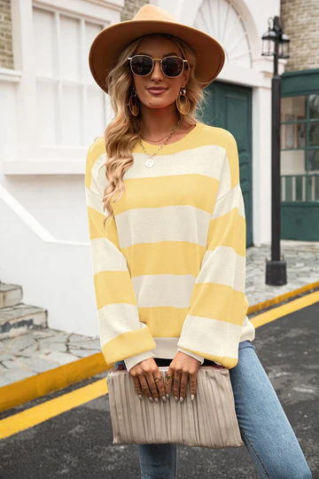 Pull-over en maille avec rayures pour Femme