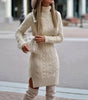 Robe Pull Courte Cintrée à Manches Longues et Col Roulé pour Femme