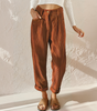Pantalon Taille Haute en Velours Côtelé Coupe Carotte pour Femme