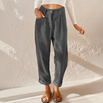 Pantalon Taille Haute en Velours Côtelé Coupe Carotte pour Femme