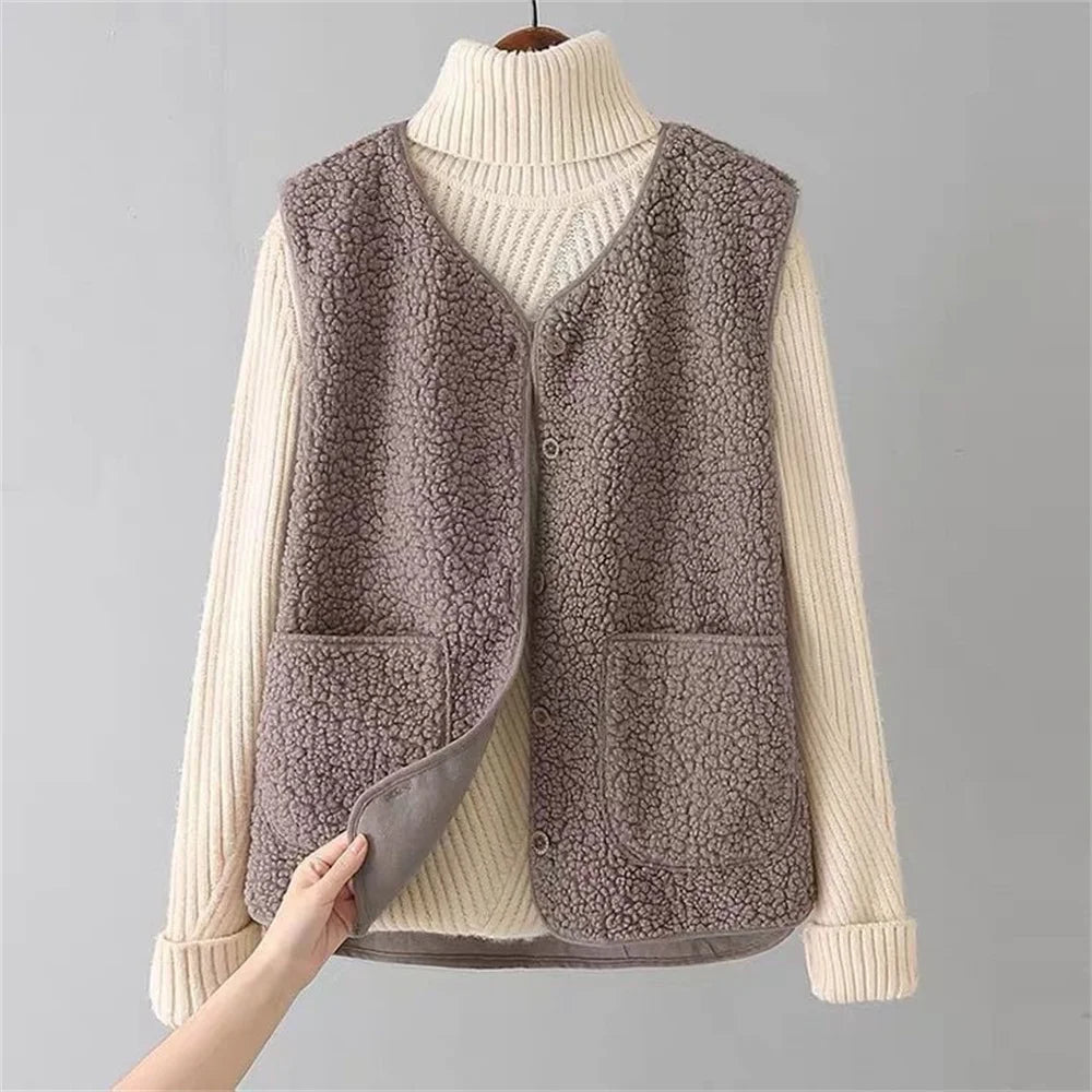 Gilet Sans Manches en Sherpa Effet Mouton pour Femme