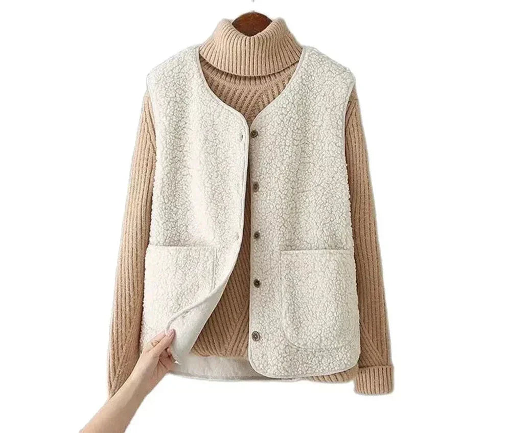Gilet Sans Manches en Sherpa Effet Mouton pour Femme