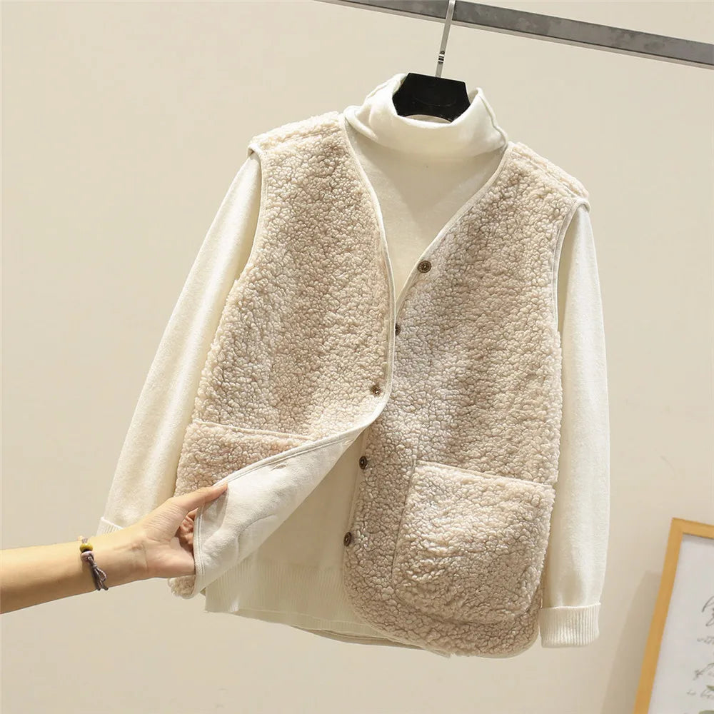 Gilet Sans Manches en Sherpa Effet Mouton pour Femme