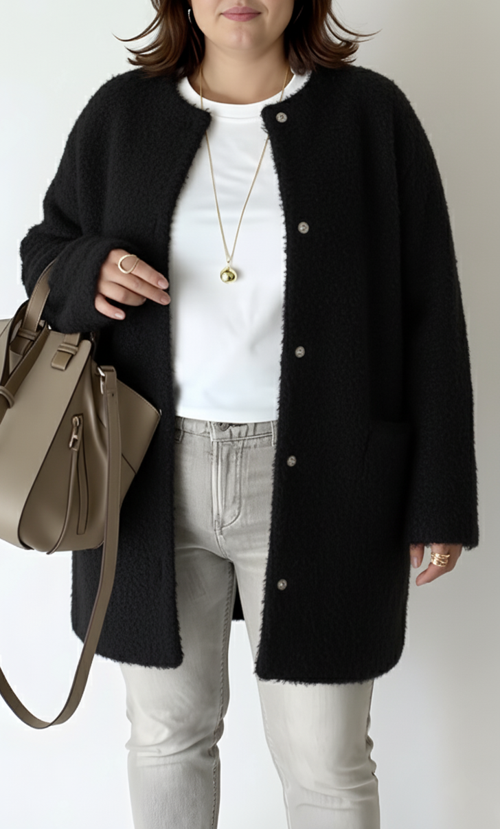 Cardigan Long Oversize en Maille à Col Rond pour Femme