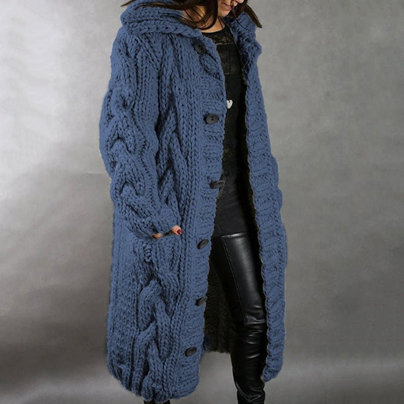 Gilet Long à Capuche en Grosse Maille pour Femme