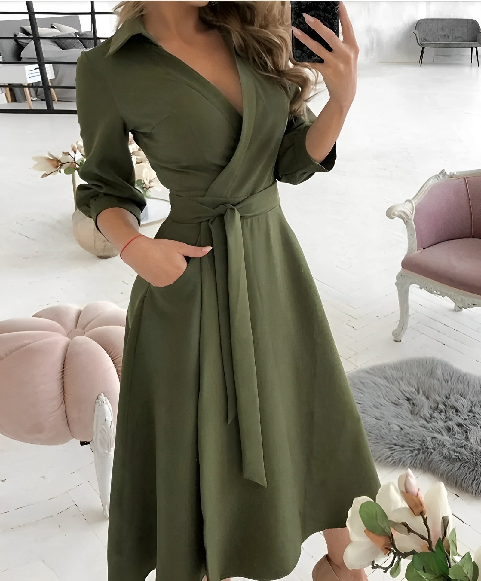 Robe Midi Élégante à Manches Longues pour Femme | Idéale pour les Occasions Spéciales
