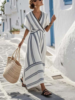 Robe Longue Plissée à Manches Courtes pour Femmes