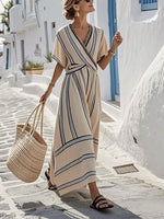 Robe Longue Plissée à Manches Courtes pour Femmes