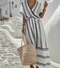 Robe Longue Plissée à Manches Courtes pour Femmes