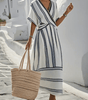 Robe Longue Plissée à Manches Courtes pour Femmes