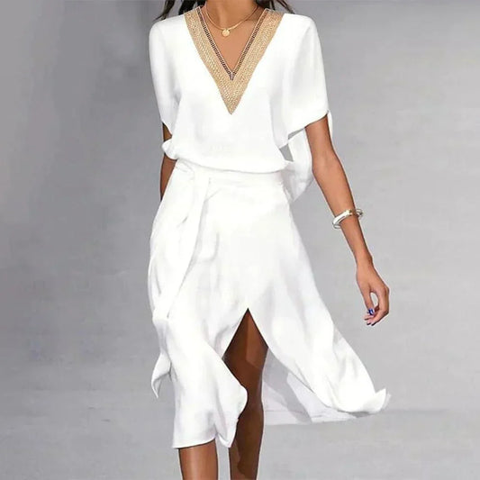 Robe Midi À Col V En Dentelle Pour Femmes