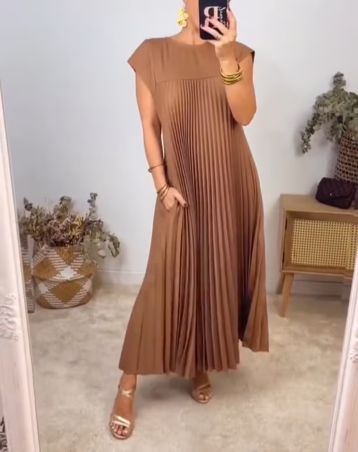 Robe Longue Plissée sans Manches pour Femme | Idéale pour le Quotidien