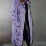 Gilet Long à Capuche en Grosse Maille pour Femme