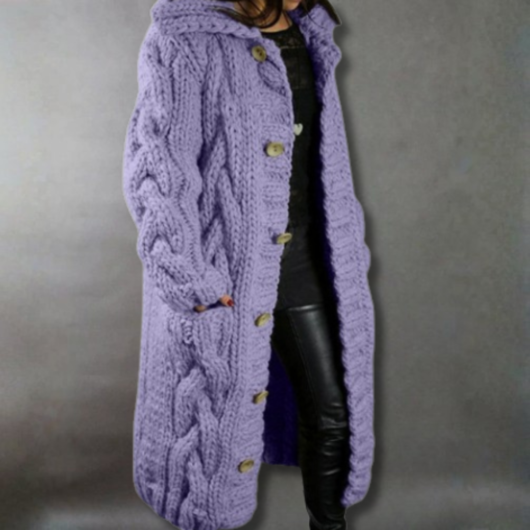 Gilet Long à Capuche en Grosse Maille pour Femme