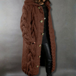 Gilet Long à Capuche en Grosse Maille pour Femme