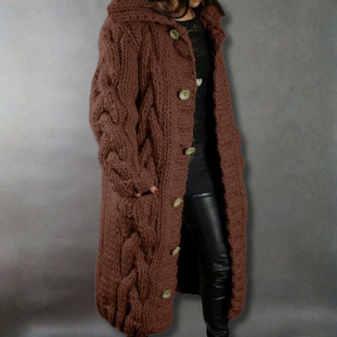 Gilet Long à Capuche en Grosse Maille pour Femme