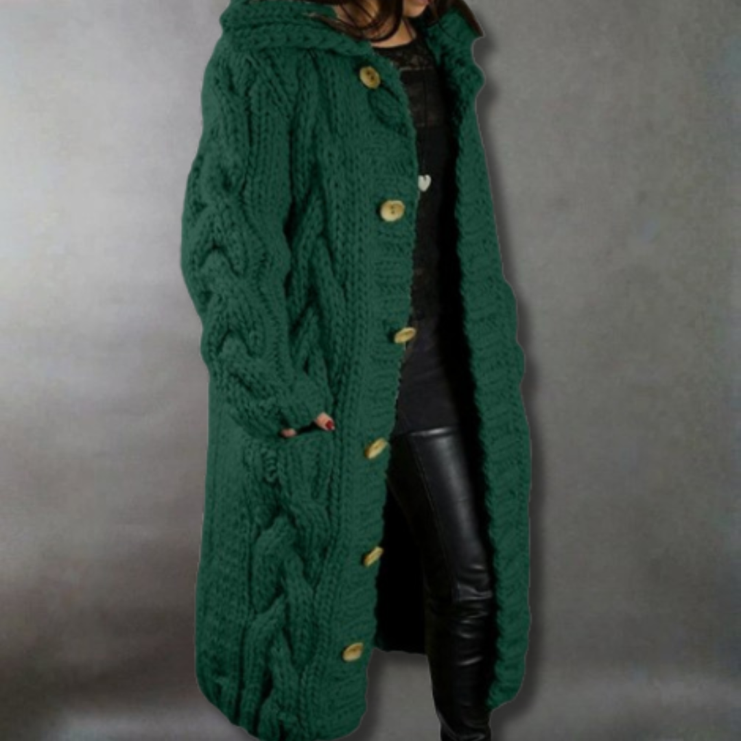 Gilet Long à Capuche en Grosse Maille pour Femme