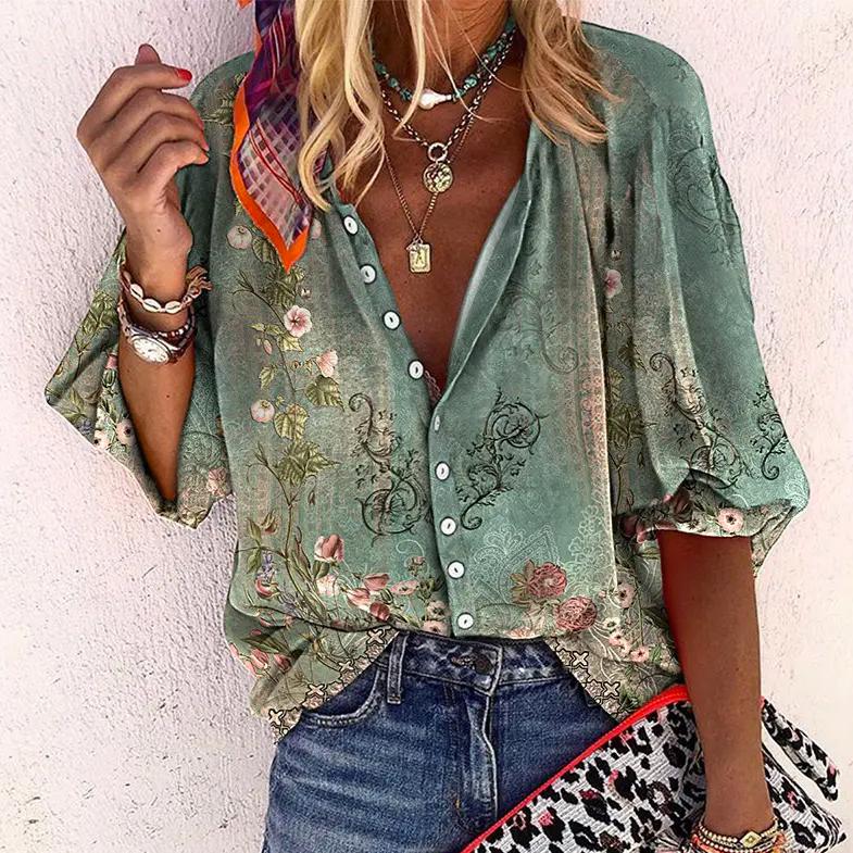 Blouse imprimée à manches trois-quarts pour Femmes