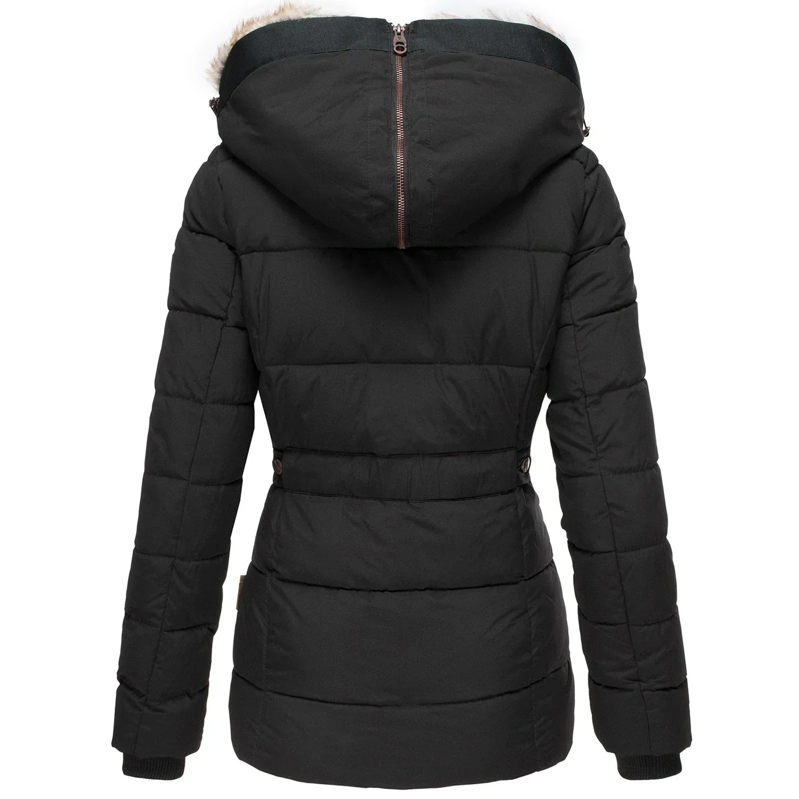 Doudoune Courte à Capuche et Fourrure Synthétique pour Femme