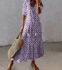 Robe Longue à Imprimé Géométrique et Manches Lanternes pour Femmes