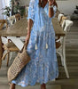 Robe Longue à Imprimé Géométrique et Manches Lanternes pour Femmes