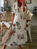 Robe Longue à Imprimé Géométrique et Manches Lanternes pour Femmes