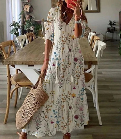 Robe Longue à Imprimé Géométrique et Manches Lanternes pour Femmes