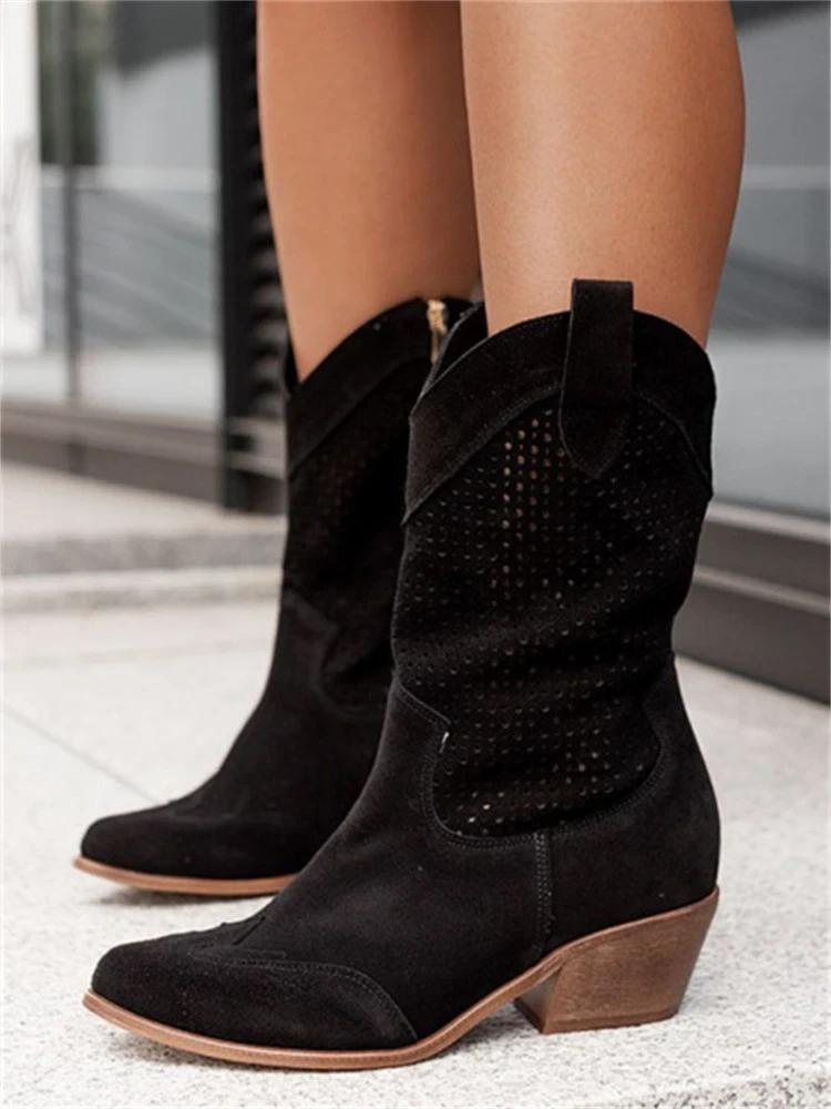 Bottine Santiag Haute en Daim pour Femme