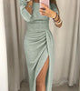 Robe Midi Brillante Épaules Dénudées pour Femme | Idéale pour les Sorties