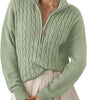 Pull Torsadé en Grosse Maille à Col Montant et Demi Zip pour Femme