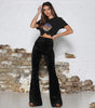Pantalon Large à Taille Haute et Brillant pour Femme