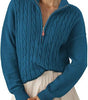 Pull Torsadé en Grosse Maille à Col Montant et Demi Zip pour Femme