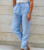 Pantalon Large en Coton et Lin Taille Élastique pour Femmes