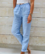 Pantalon Large en Coton et Lin Taille Élastique pour Femmes
