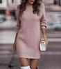 Robe Pull Courte Moulante à Manches Longues et Col Montant pour Femme