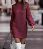 Robe Pull Courte Moulante à Manches Longues et Col Montant pour Femme