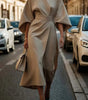 Robe Midi Élégante à Manches Ballon pour Femmes