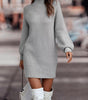 Robe Pull Courte Moulante à Manches Longues et Col Montant pour Femme