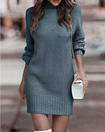 Robe Pull Courte Moulante à Manches Longues et Col Montant pour Femme