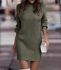 Robe Pull Courte Moulante à Manches Longues et Col Montant pour Femme