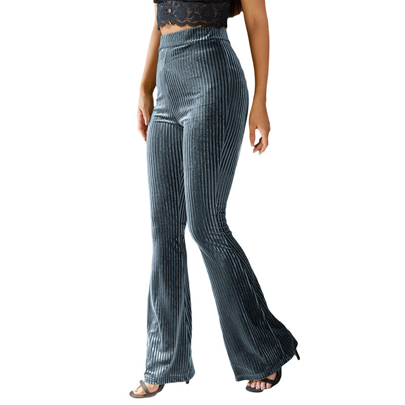 Pantalon en Velours Côtelé Taille Haute et Coupe Flare pour Femme