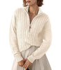 Pull Torsadé en Grosse Maille à Col Montant et Demi Zip pour Femme