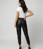 Pantalon Cargo en Simili Cuir à Taille Élastique pour Femme