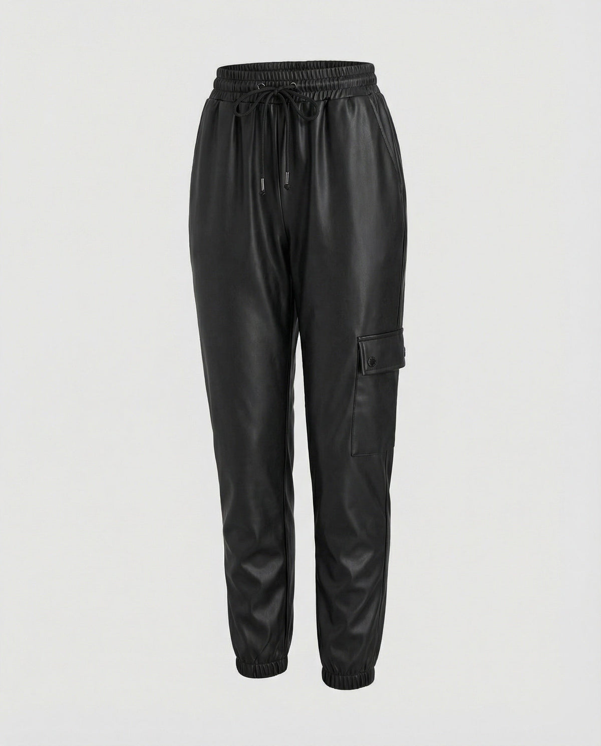 Pantalon Cargo en Simili Cuir à Taille Élastique pour Femme