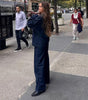 Pantalon Large et Long en Denim à Coutures Apparentes pour Femme